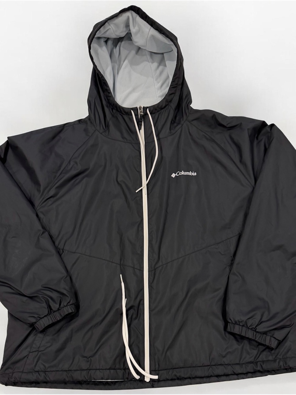 Columbia Windbreaker Jacket Size XXL Black Fleece Lined Full Zip Hooded XL2473